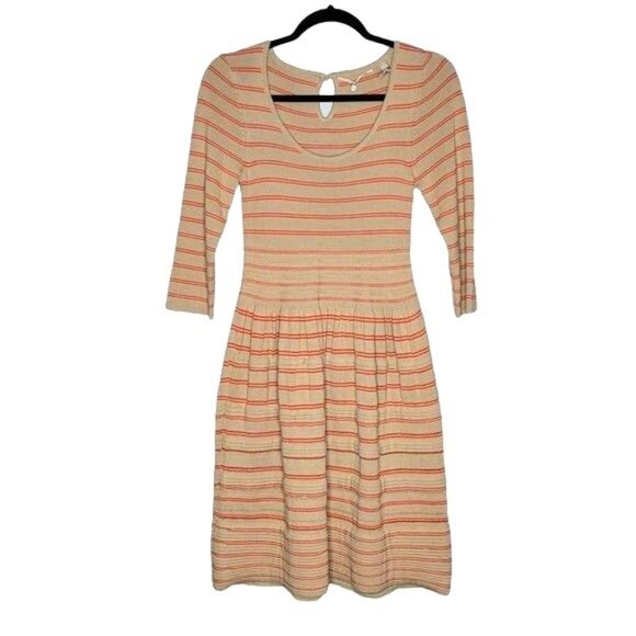 Anthropologie Y2K Wool Blend Sweater Dress Beige Orange Knit Dress S Womens - Picture 2 of 8